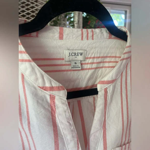 J. Crew Factory White & Coral Striped Button Down 100% Cotton Shirt Size Small - Picture 3 of 9